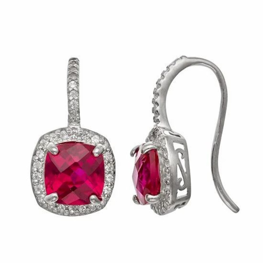 * Designs By Gioelli Sterling Silver Lab-Created Ruby And Lab-Created White Sapphire Halo Drop Earrings | Jewelry