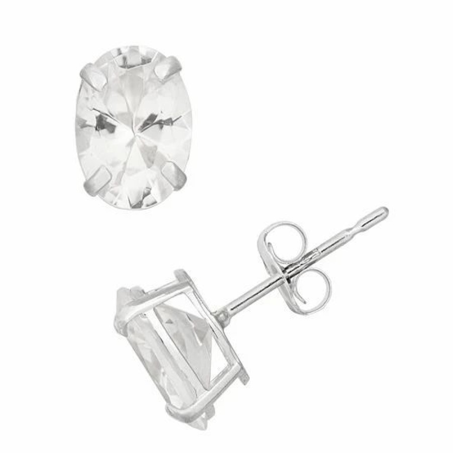 * Designs By Gioelli Lab-Created White Sapphire 10K White Gold Oval Stud Earrings | Jewelry