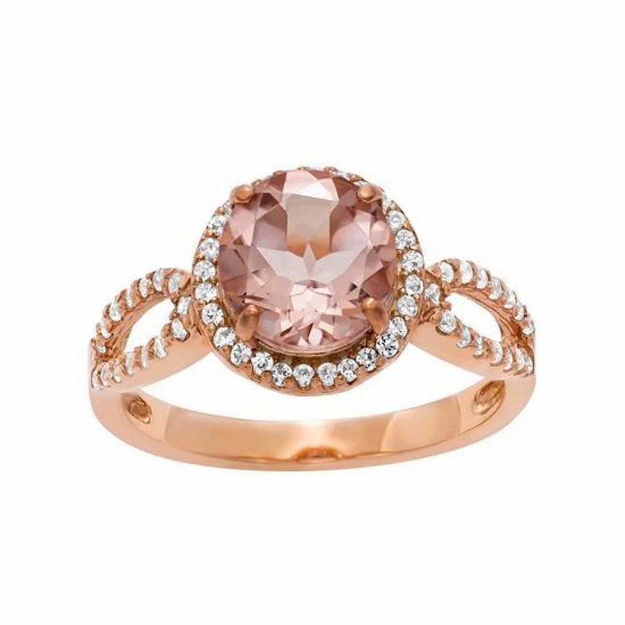 * Designs By Gioelli 14K Rose Gold Over Silver Simulated Morganite And Lab-Created White Sapphire Halo Ring | Jewelry