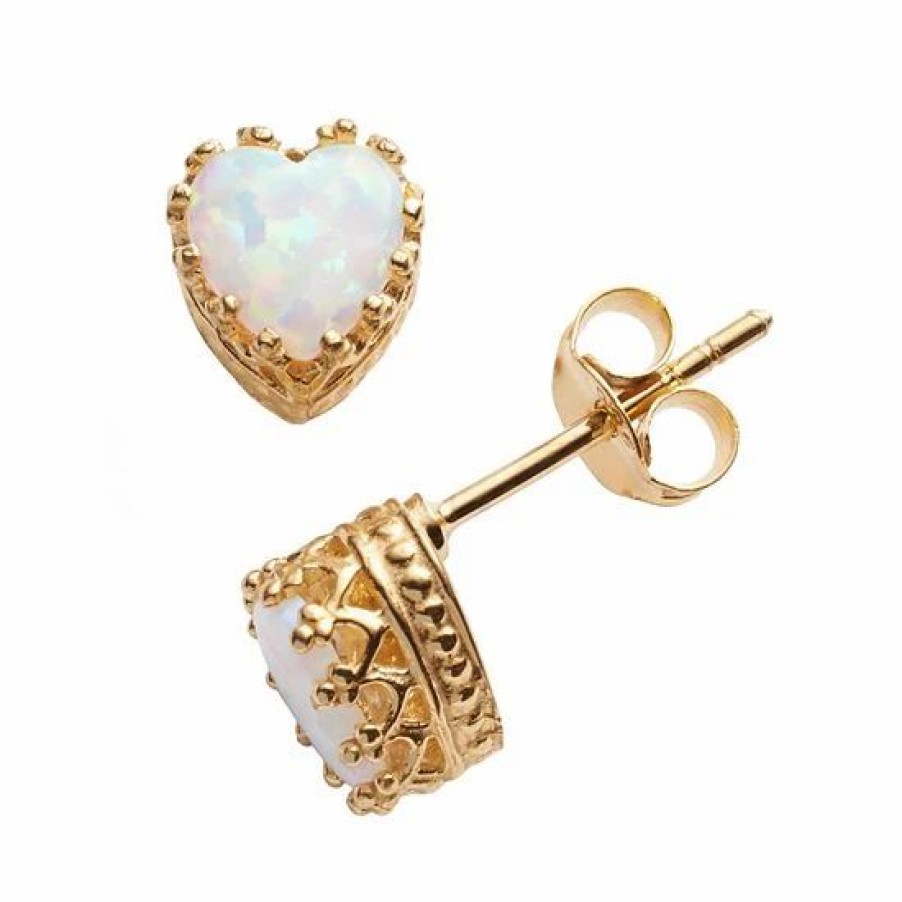 * Designs By Gioelli 14K Gold Over Silver Lab-Created Opal Heart Crown Stud Earrings | Jewelry