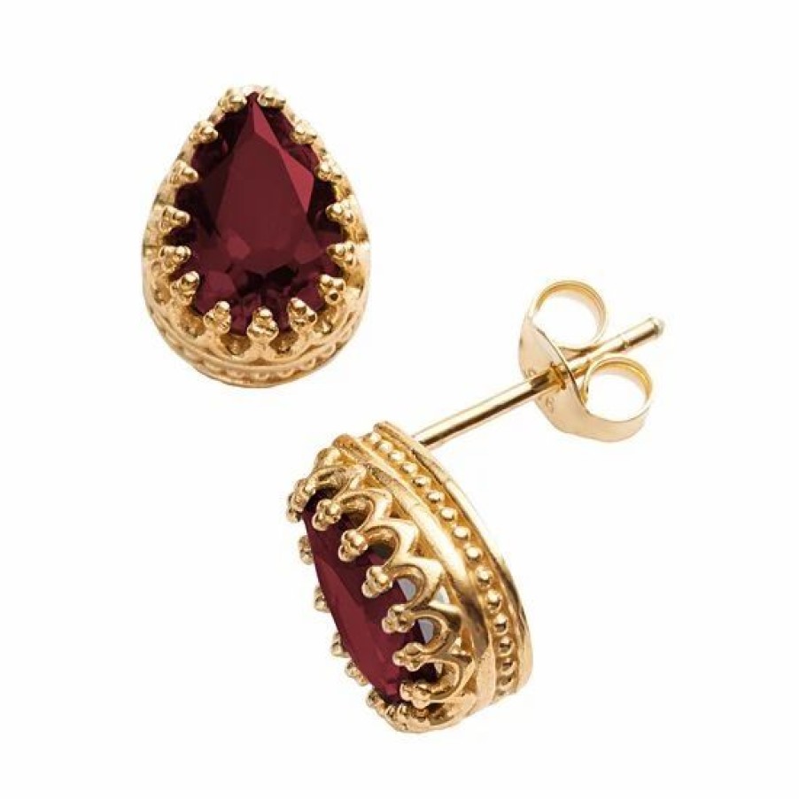 * Designs By Gioelli 14K Gold Over Silver Garnet Crown Stud Earrings | Jewelry