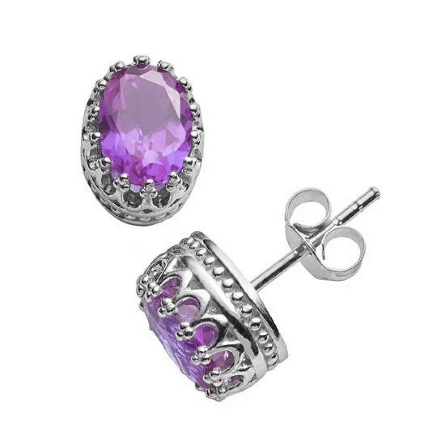 * Designs By Gioelli Sterling Silver Amethyst Oval Crown Stud Earrings | Jewelry