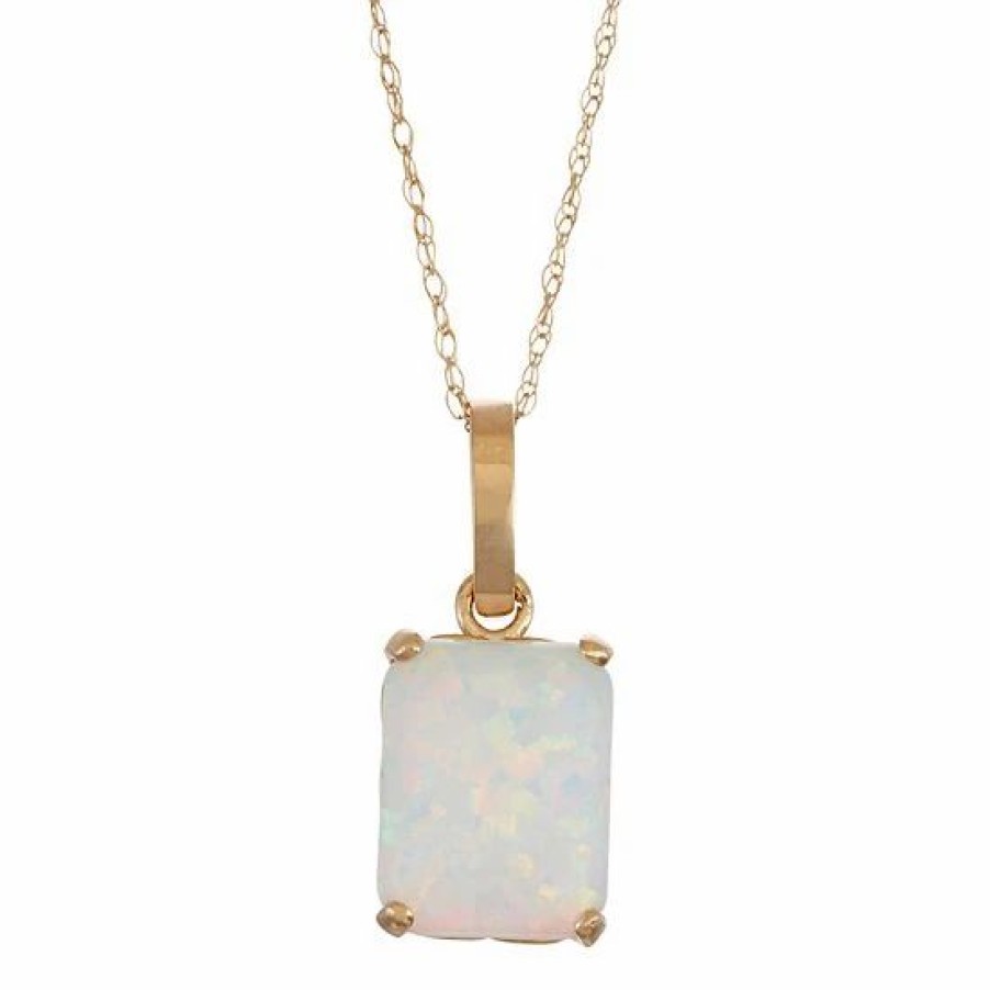 * Designs By Gioelli 10K Gold Lab-Created Opal Rectangle Pendant Necklace | Jewelry