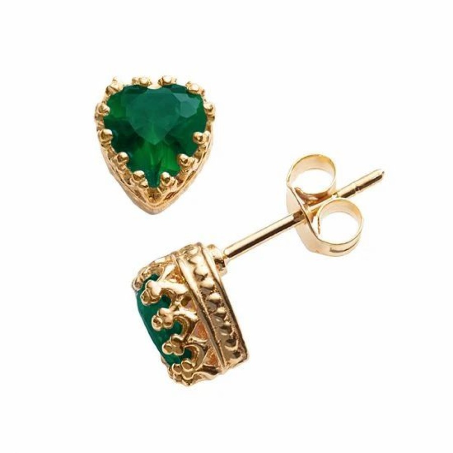 * Designs By Gioelli 14K Gold Over Silver Lab-Created Emerald Heart Crown Stud Earrings | Jewelry