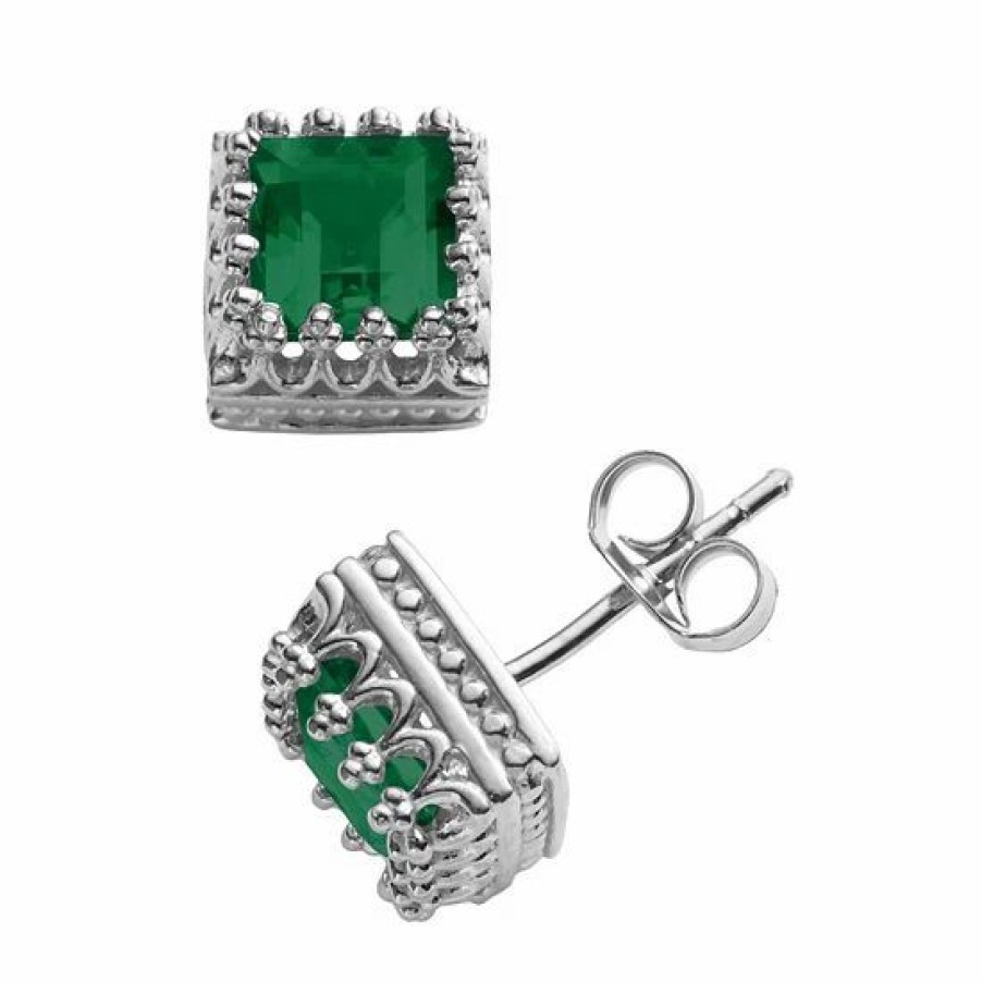 * Designs By Gioelli Sterling Silver Lab-Created Emerald Crown Stud Earrings | Jewelry