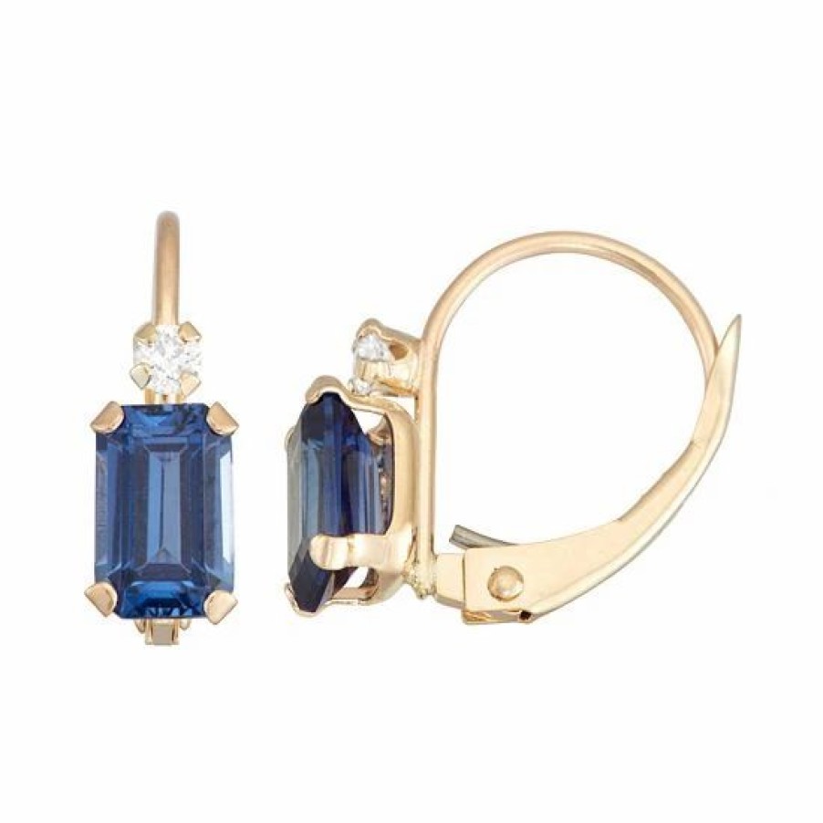 * Designs By Gioelli 10K Gold Emerald-Cut Lab-Created Sapphire & White Zircon Leverback Earrings | Jewelry