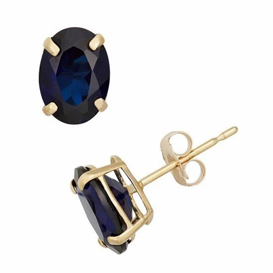 * Designs By Gioelli Lab-Created Sapphire 10K Gold Oval Stud Earrings | Jewelry