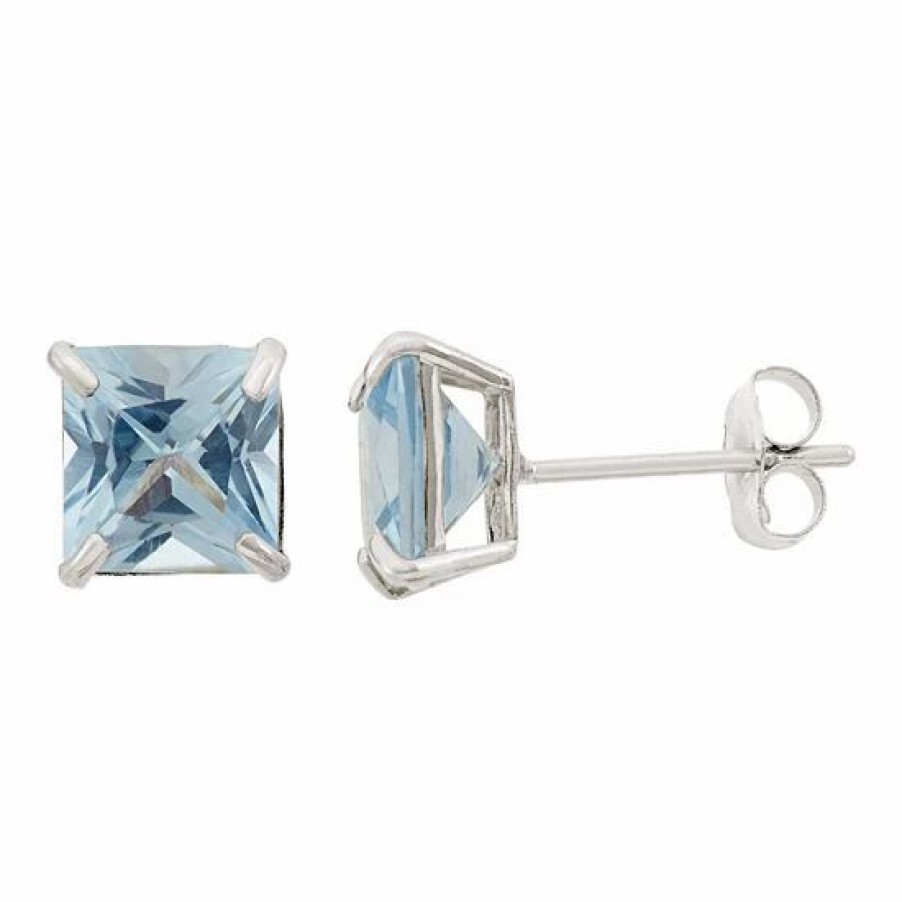 * Designs By Gioelli Lab-Created Aquamarine 10K White Gold Stud Earrings | Jewelry