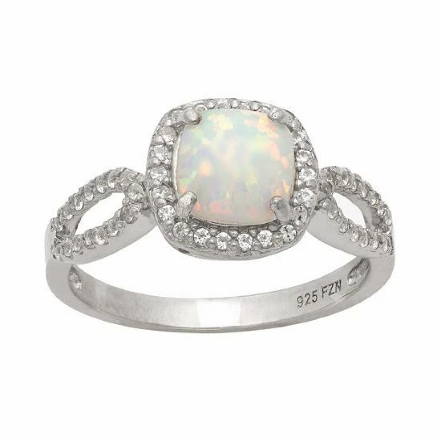 * Designs By Gioelli Sterling Silver Lab-Created Opal And Lab-Created White Sapphire Halo Ring | Jewelry