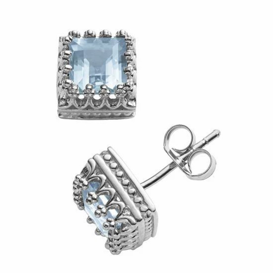 * Designs By Gioelli Sterling Silver Lab-Created Aquamarine Crown Stud Earrings | Jewelry