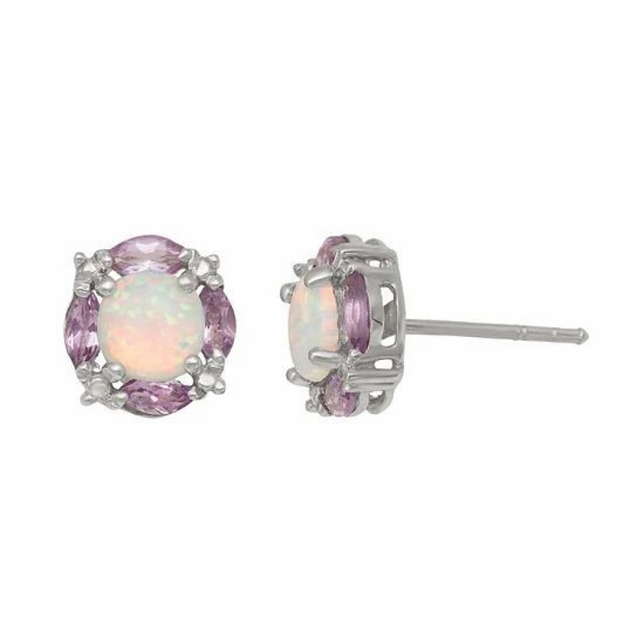 * Designs By Gioelli Sterling Silver Lab-Created Opal & Amethyst Stud Earrings | Jewelry