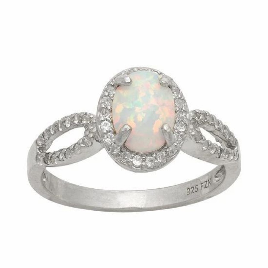 * Designs By Gioelli Sterling Silver Lab-Created Opal And Lab-Created White Sapphire Halo Ring | Jewelry