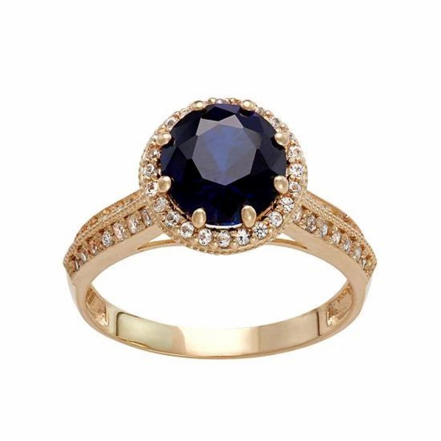 * Designs By Gioelli 10K Gold Lab-Created Blue & White Sapphire Halo Ring | Jewelry