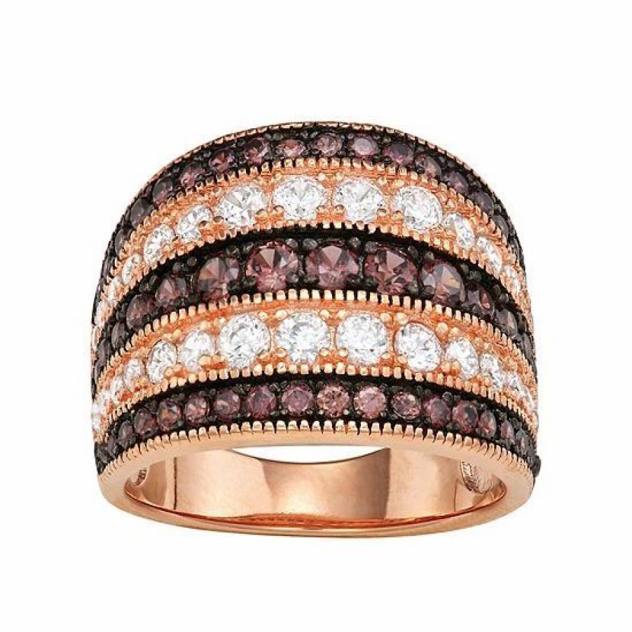 * Designs By Gioelli 14K Rose Gold Plated Silver Mocha Cubic Zirconia Multi Row Ring | Jewelry