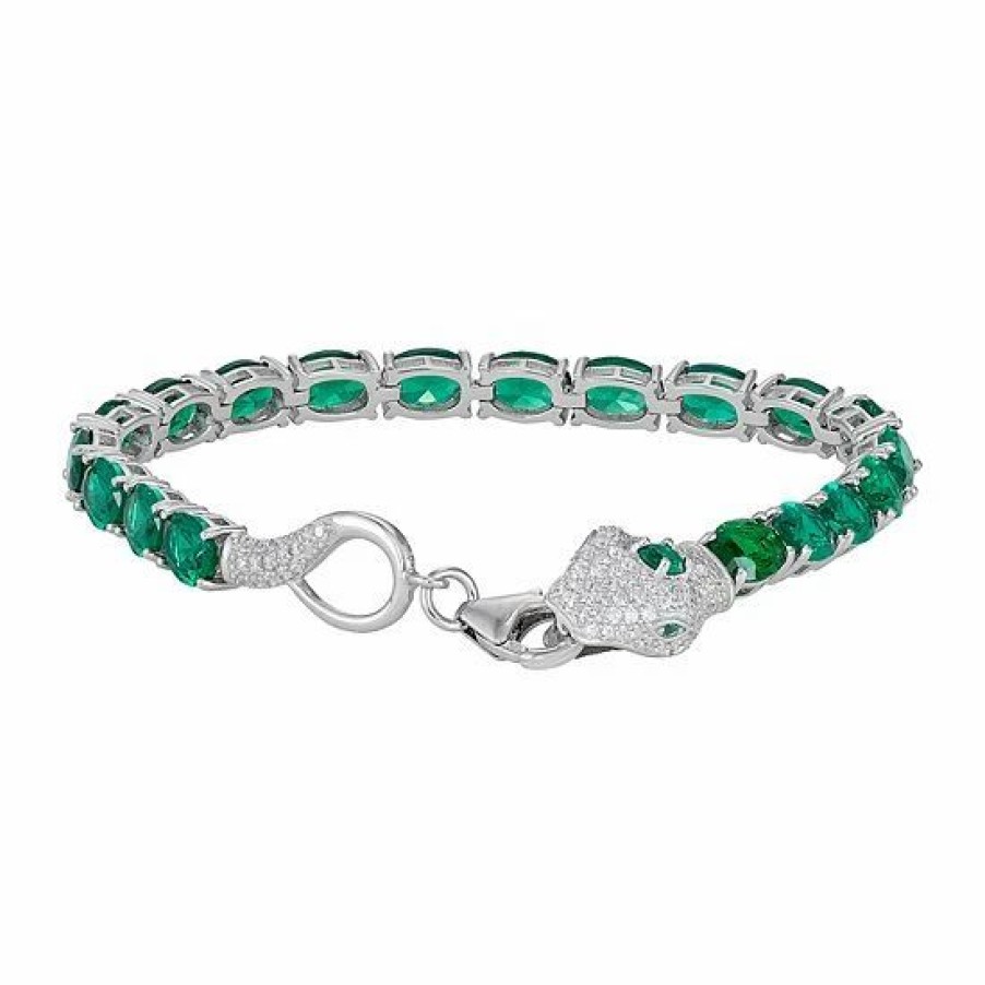 * Designs By Gioelli Sterling Silver Simulated Emerald Snake Bracelet | Jewelry