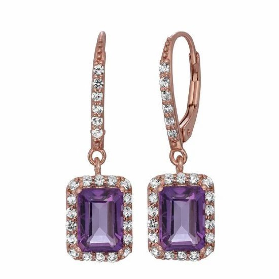 * Designs By Gioelli Amethyst And Lab-Created White Sapphire 14K Rose Gold Over Silver Drop Earrings | Jewelry