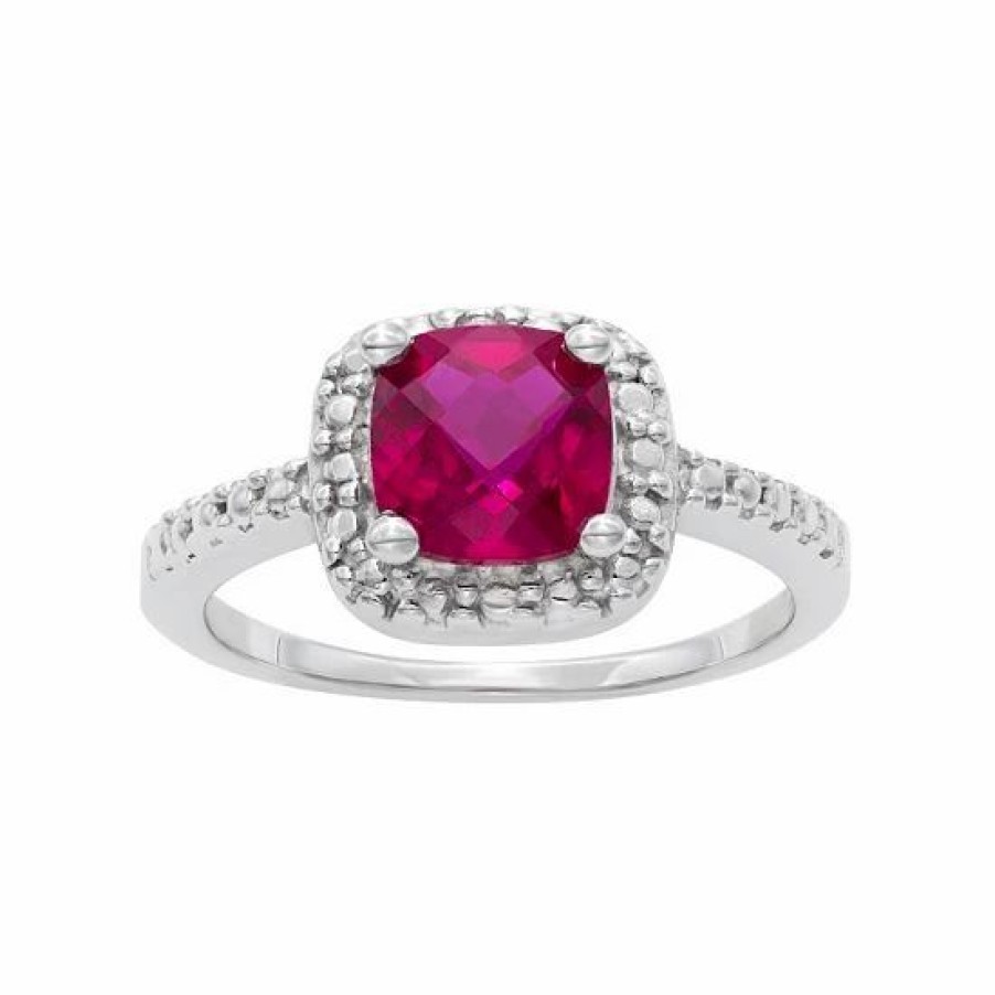 * Designs By Gioelli Sterling Silver Lab-Created Ruby And Diamond Accent Square Halo Ring | Jewelry