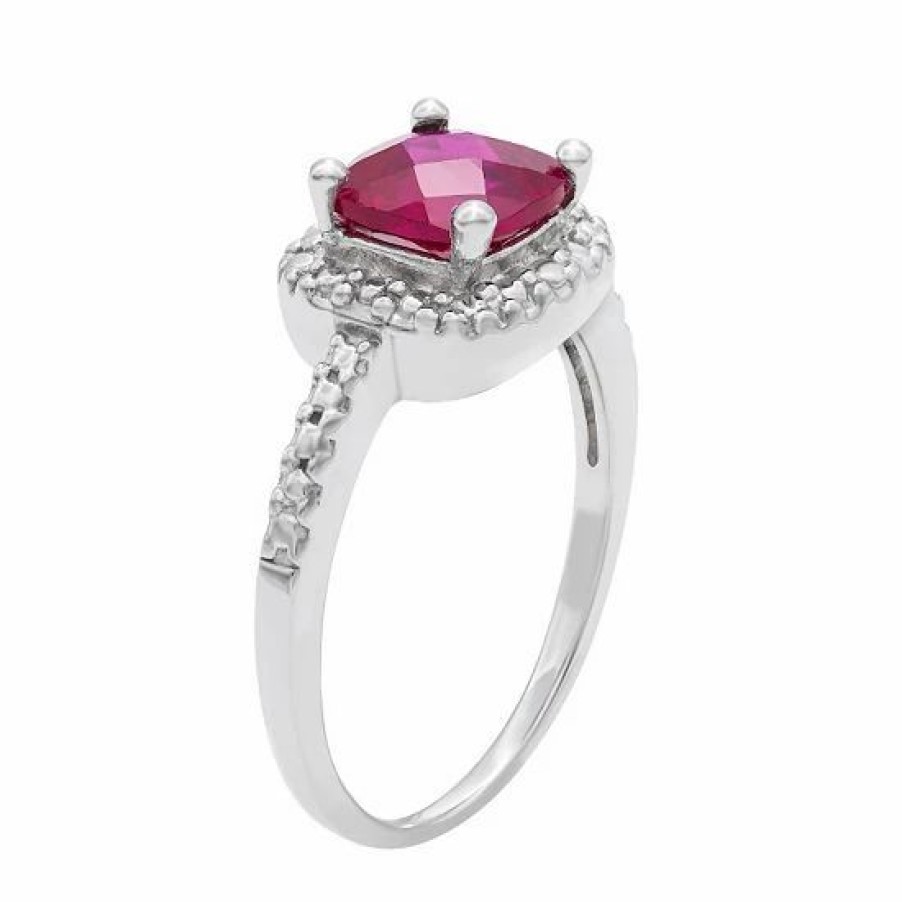 * Designs By Gioelli Sterling Silver Lab-Created Ruby And Diamond Accent Square Halo Ring | Jewelry