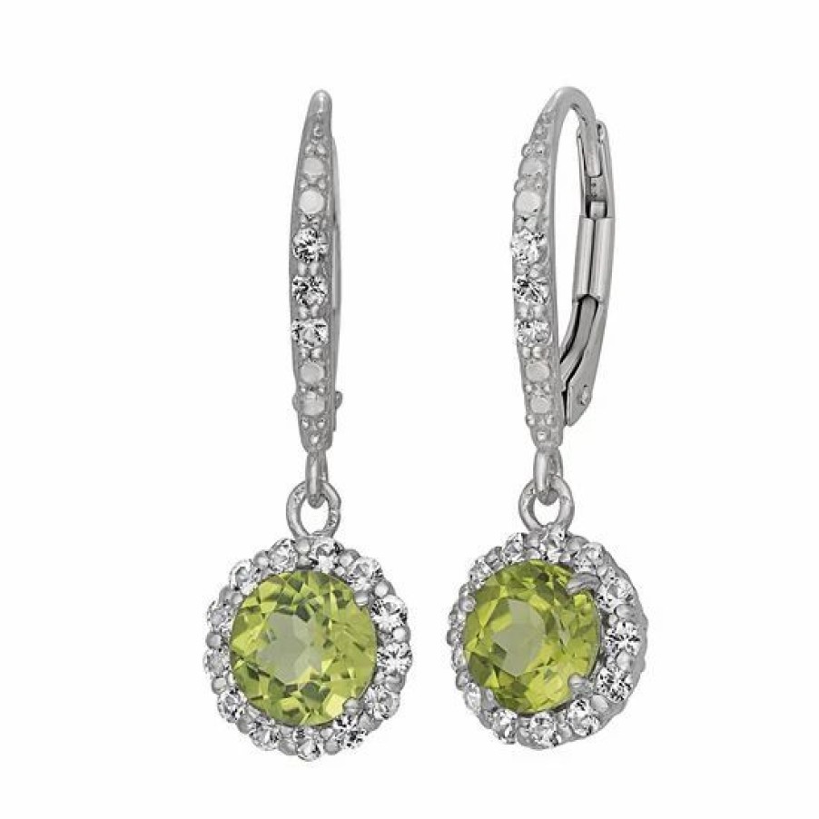 * Designs By Gioelli Peridot And Lab-Created White Sapphire Sterling Silver Halo Drop Earrings | Jewelry