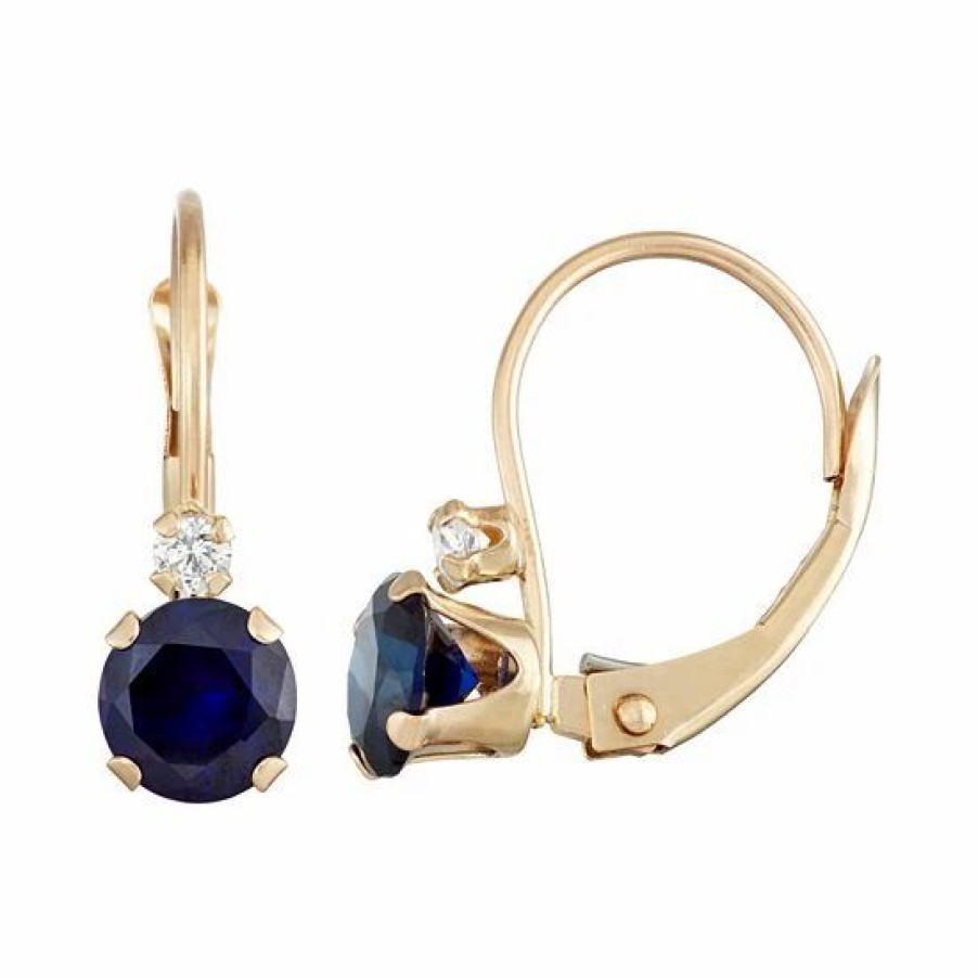 * Designs By Gioelli 10K Gold Round-Cut Lab-Created Sapphire & White Zircon Leverback Earrings | Jewelry