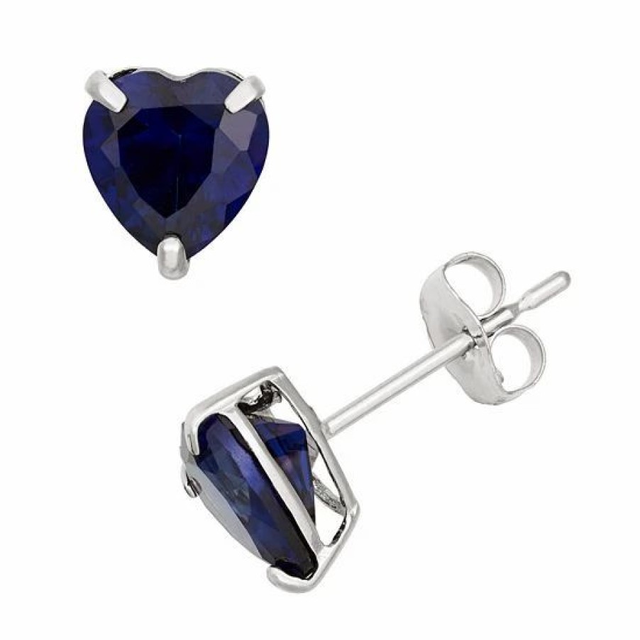 * Designs By Gioelli Lab-Created Sapphire 10K White Gold Heart Stud Earrings | Jewelry