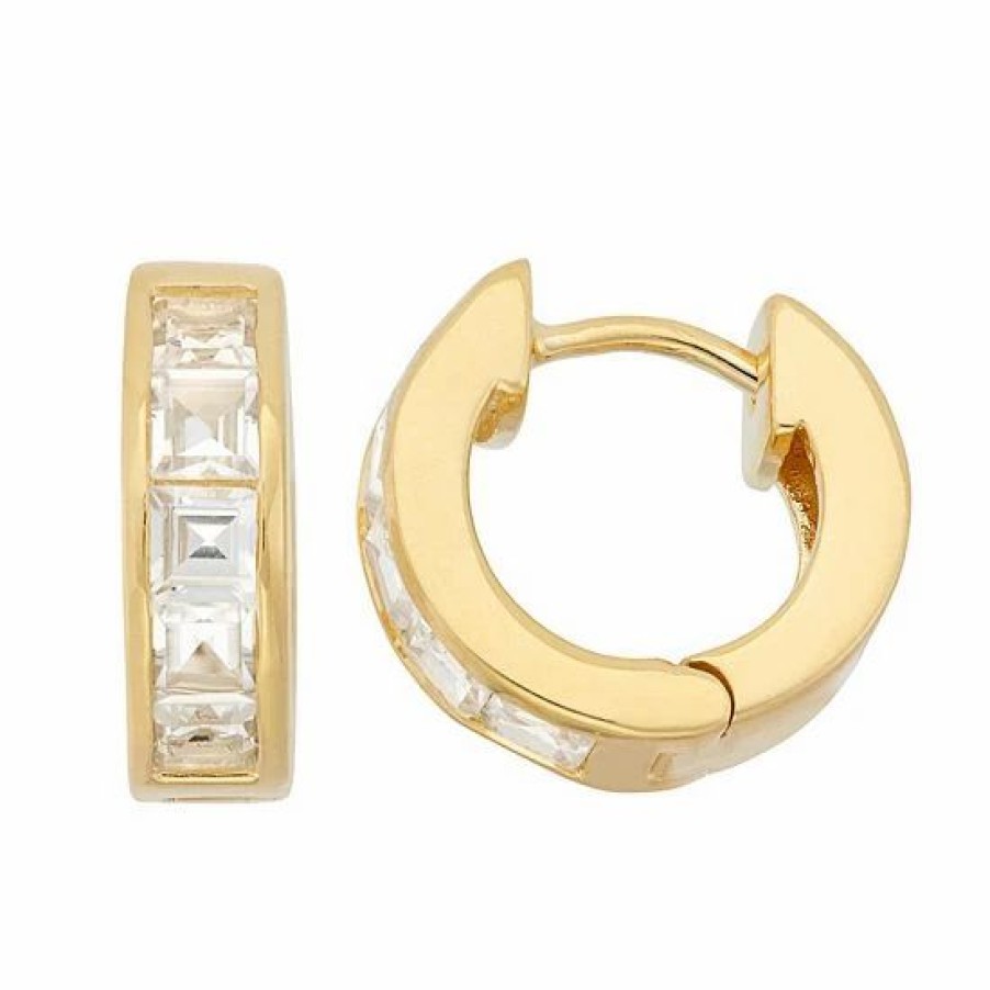 * Designs By Gioelli Lab-Created White Sapphire 14K Gold Over Silver Huggie Hoop Earrings | Jewelry