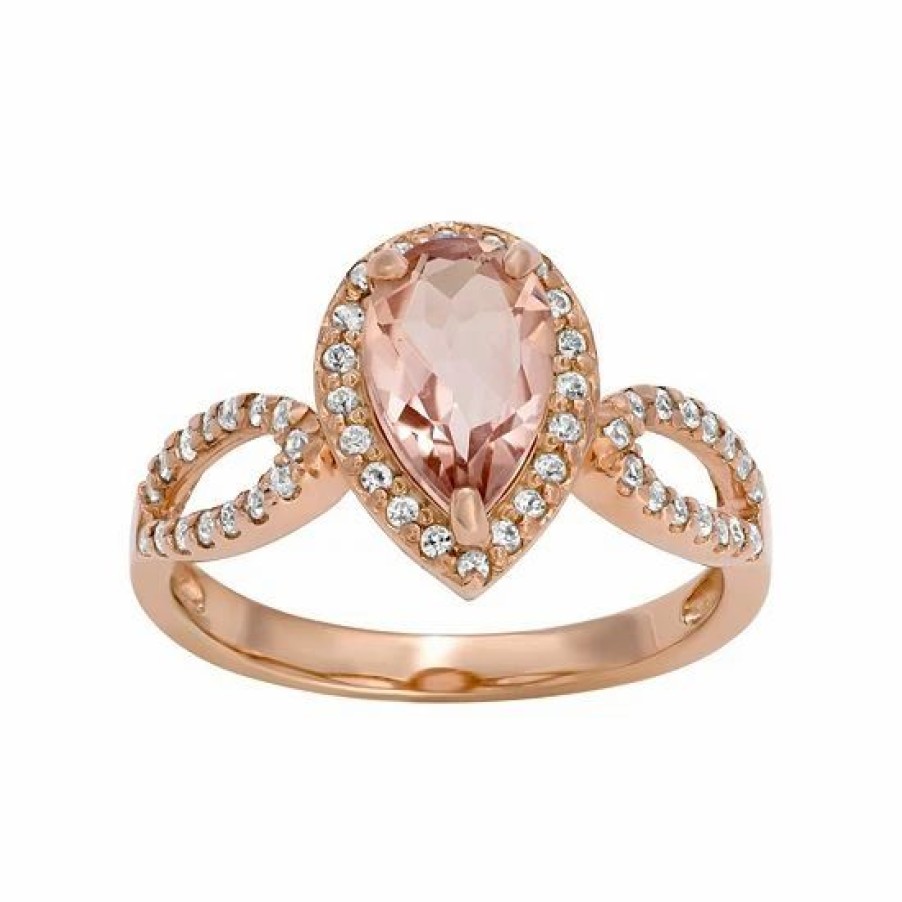 * Designs By Gioelli 14K Rose Gold Over Silver Simulated Morganite & Lab-Created White Sapphire Halo Ring | Jewelry