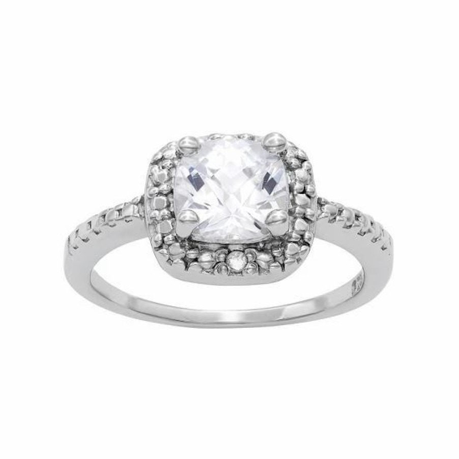 * Designs By Gioelli Sterling Silver Lab-Created White Sapphire And Diamond Accent Square Halo Ring | Jewelry