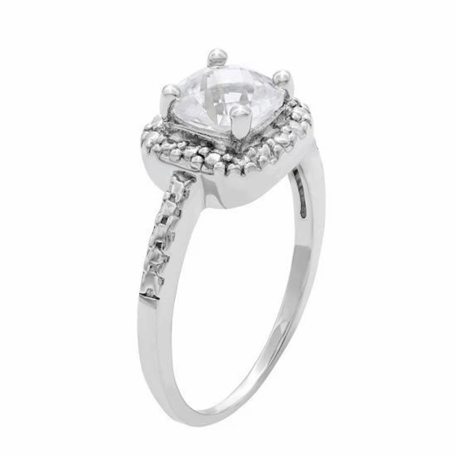 * Designs By Gioelli Sterling Silver Lab-Created White Sapphire And Diamond Accent Square Halo Ring | Jewelry