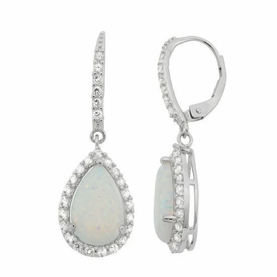 * Designs By Gioelli Lab-Created Opal & Lab-Created White Sapphire Sterling Silver Teardrop Halo Earrings | Jewelry