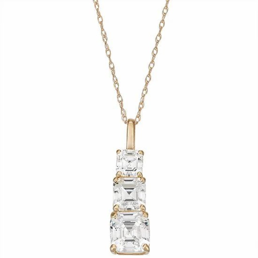 * Designs By Gioelli 10K Gold Cubic Zirconia 3-Stone Drop Pendant | Jewelry