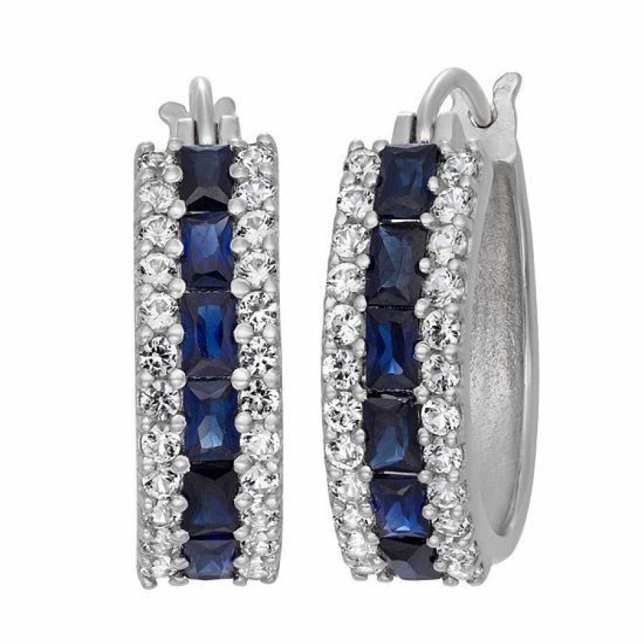 * Designs By Gioelli Sterling Silver Lab-Created Blue And White Sapphire Hoop Earrings | Jewelry