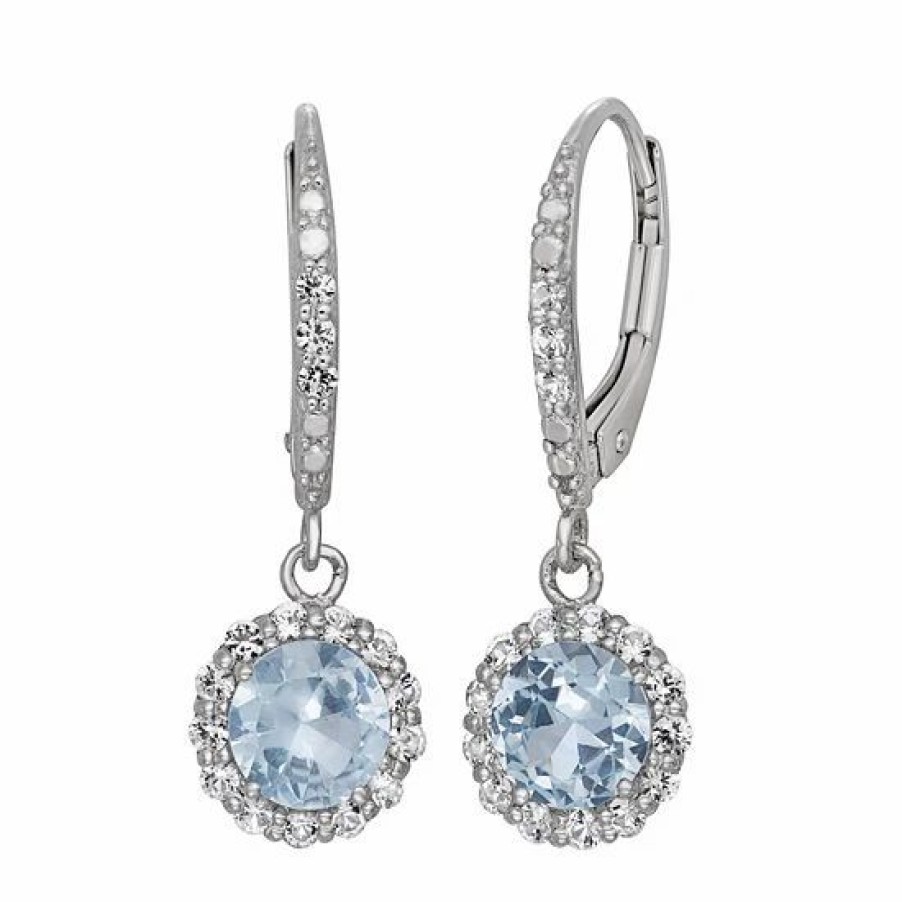 * Designs By Gioelli Lab-Created Aquamarine And Lab-Created White Sapphire Sterling Silver Halo Drop Earrings | Jewelry