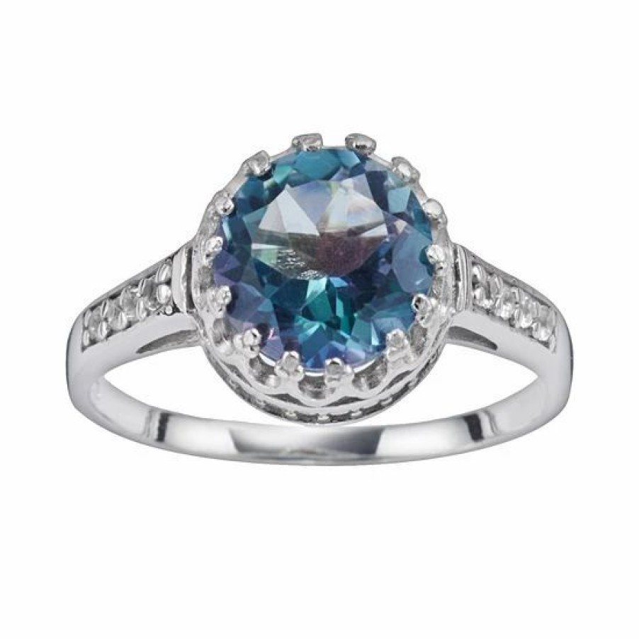 * Designs By Gioelli Sterling Silver Rainbow Blue Quartz And Lab-Created White Sapphire Crown Ring | Jewelry