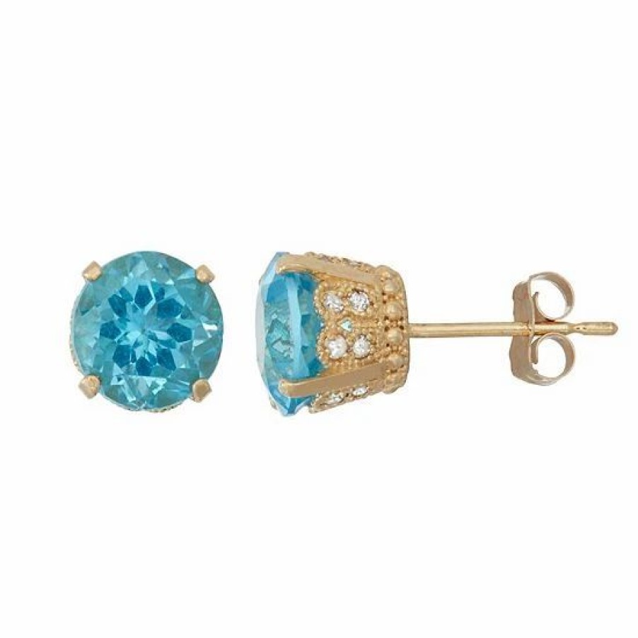 * Designs By Gioelli 10K Gold Swiss Blue Topaz & Diamond Stud Earrings | Jewelry