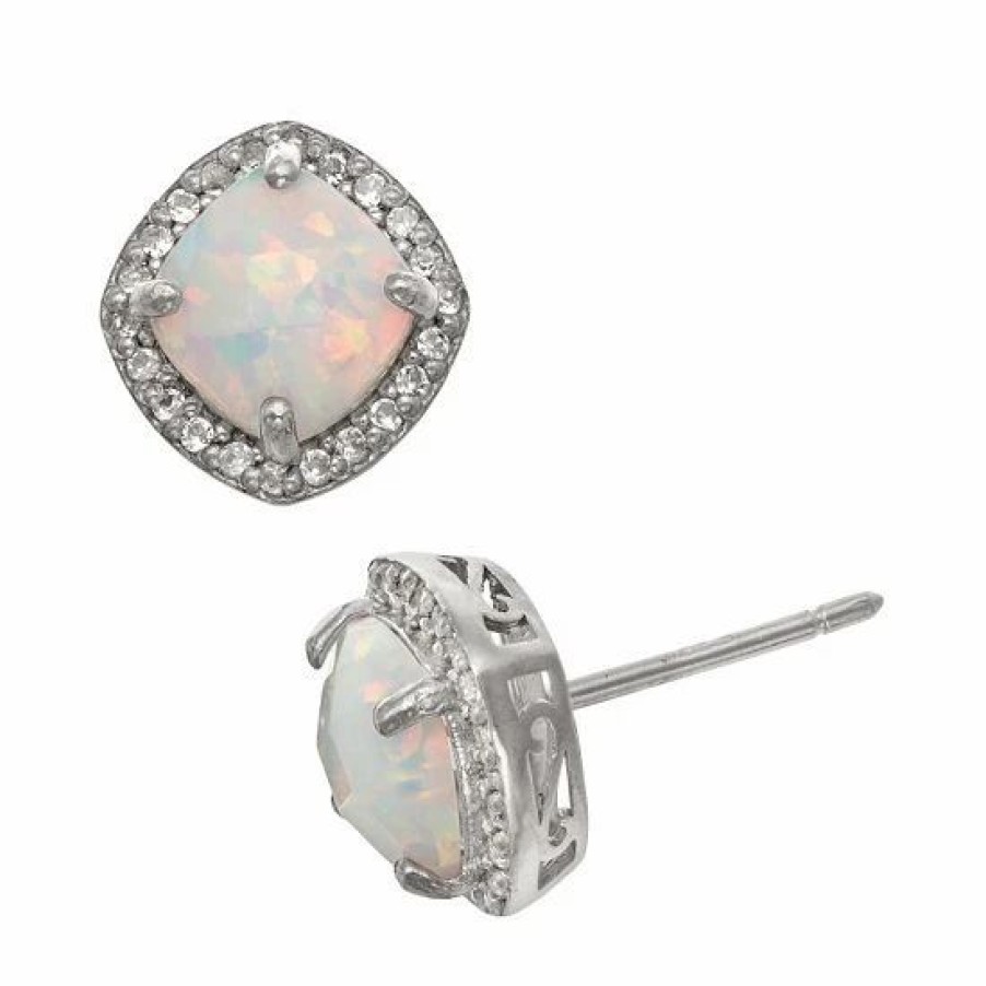 * Designs By Gioelli Sterling Silver Lab-Created Opal And Lab-Created White Sapphire Halo Stud Earrings | Jewelry