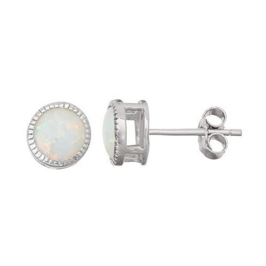 * Designs By Gioelli Sterling Silver Lab-Created Opal Milgrain Stud Earrings | Jewelry