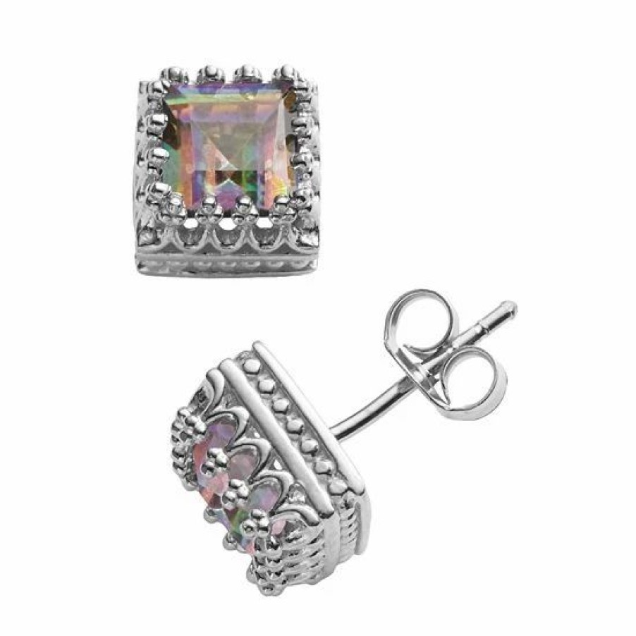 * Designs By Gioelli Sterling Silver Genuine Rainbow Quartz Crown Stud Earrings | Jewelry