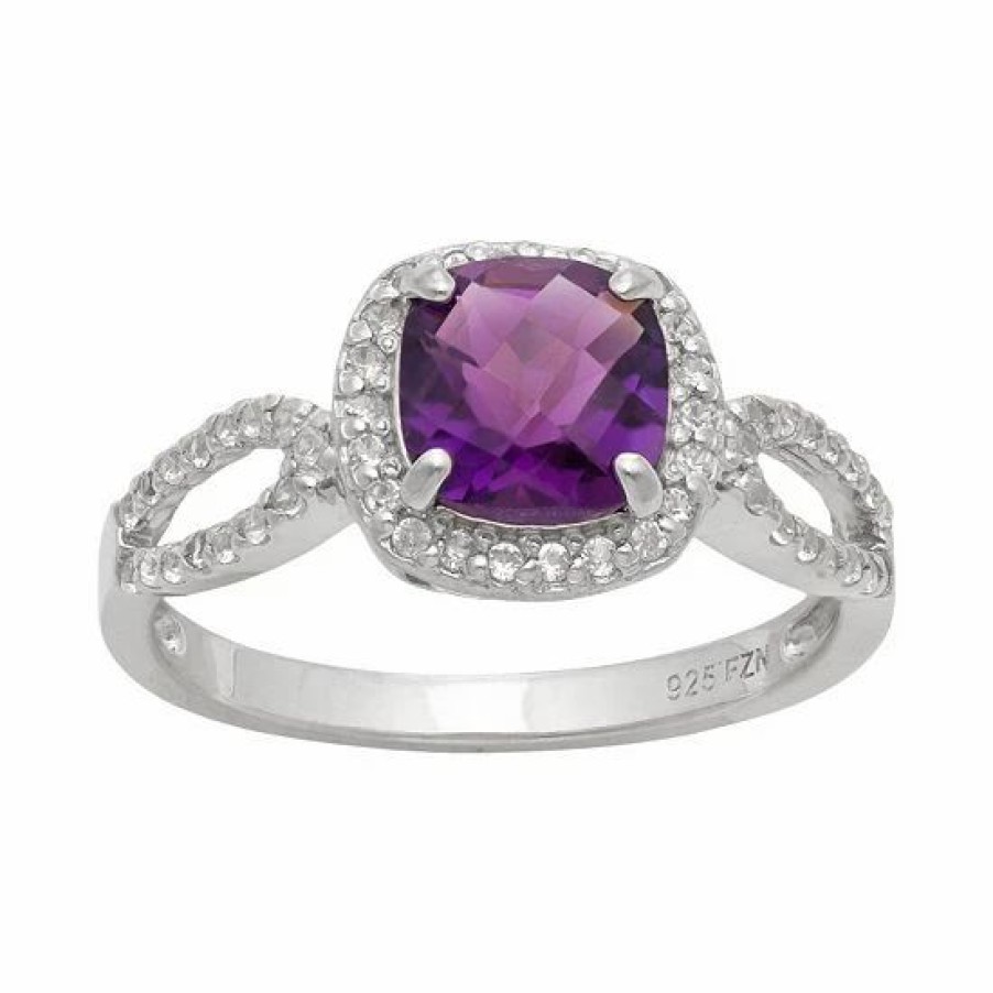 * Designs By Gioelli Sterling Silver Amethyst And Lab-Created White Sapphire Halo Ring | Jewelry