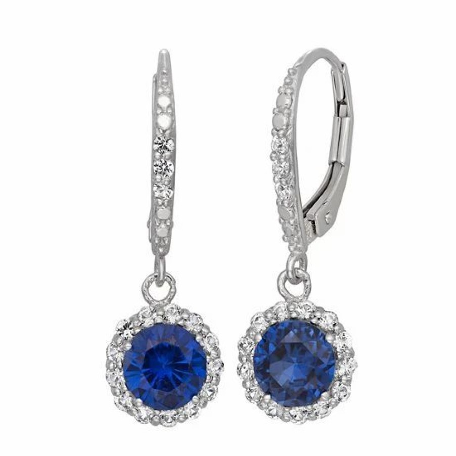 * Designs By Gioelli Lab-Created Blue And White Sapphire Sterling Silver Halo Drop Earrings | Jewelry