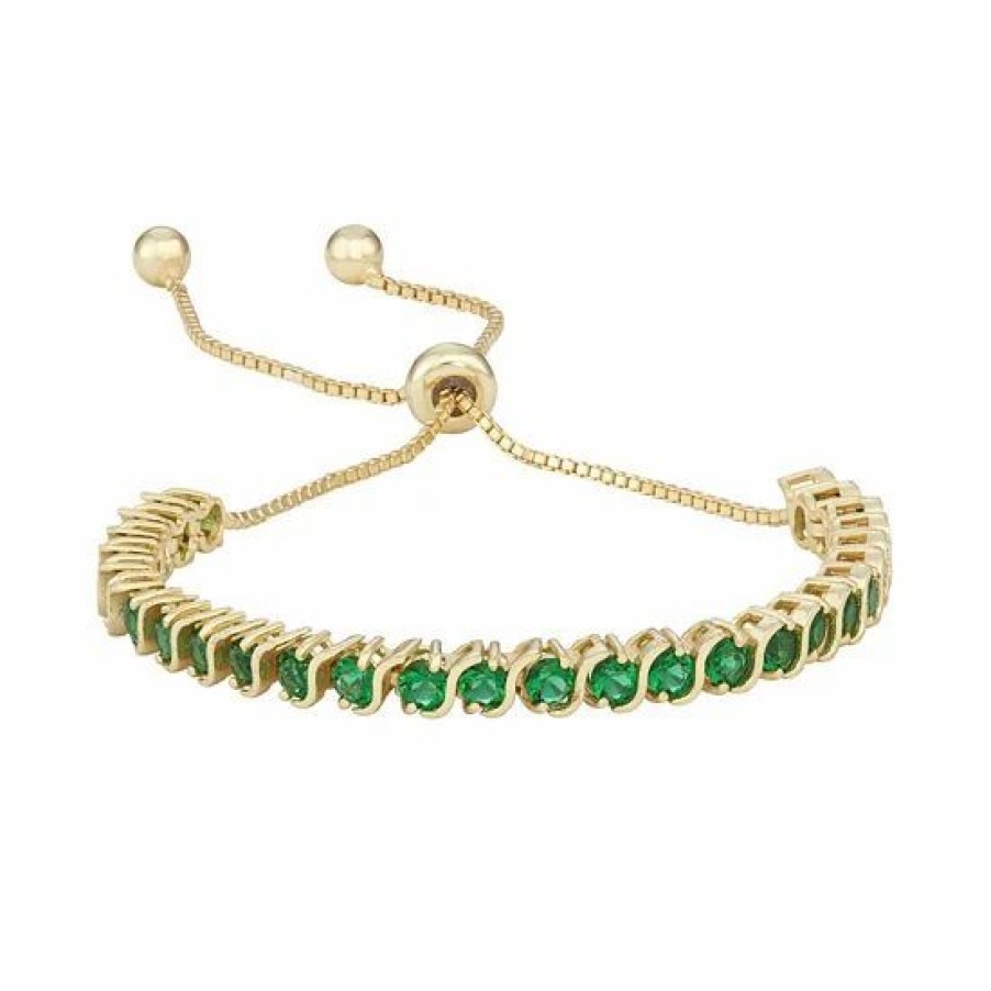 * Designs By Gioelli 14K Gold Over Silver Simulated Emerald S-Link Lariat Bracelet | Jewelry