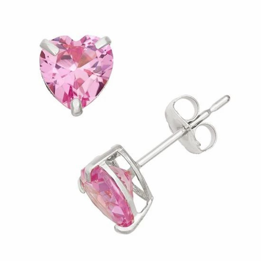 * Designs By Gioelli Lab-Created Pink Sapphire 10K White Gold Heart Stud Earrings | Jewelry