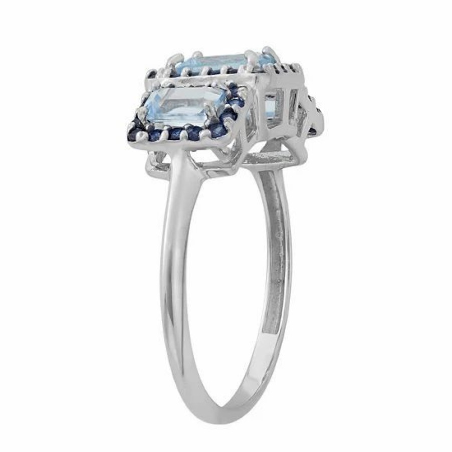 * Designs By Gioelli Aquamarine And Lab-Created Blue Sapphire Sterling Silver 3-Stone Halo Ring | Jewelry