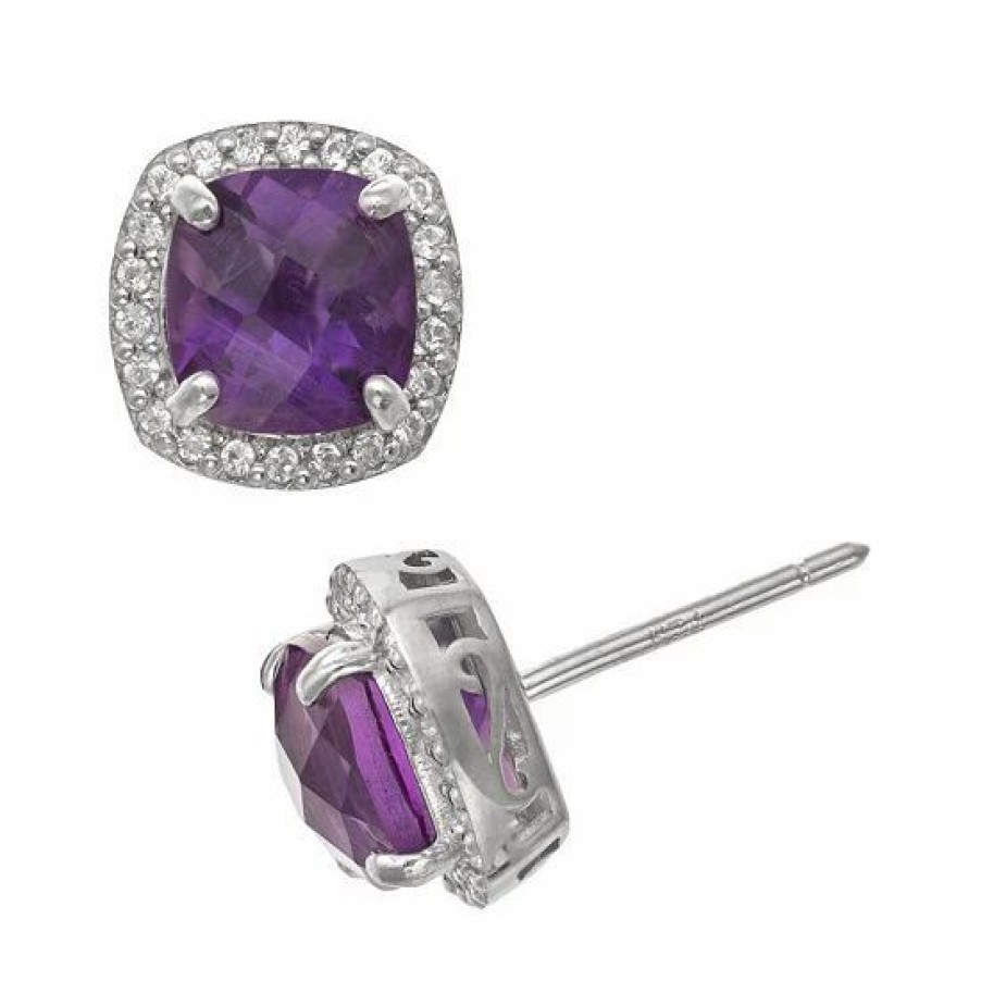 * Designs By Gioelli Sterling Silver Amethyst And Lab-Created White Sapphire Halo Stud Earrings | Jewelry