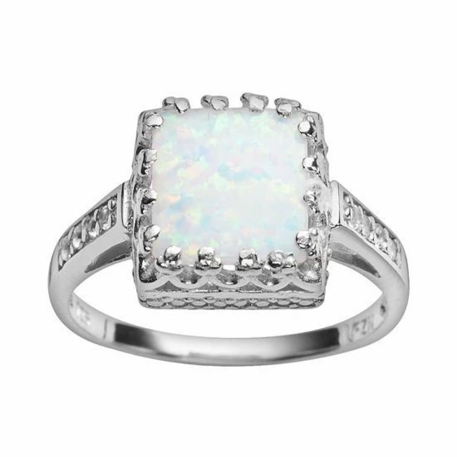 * Designs By Gioelli Sterling Silver Lab-Created Opal And Lab-Created White Sapphire Crown Ring | Jewelry