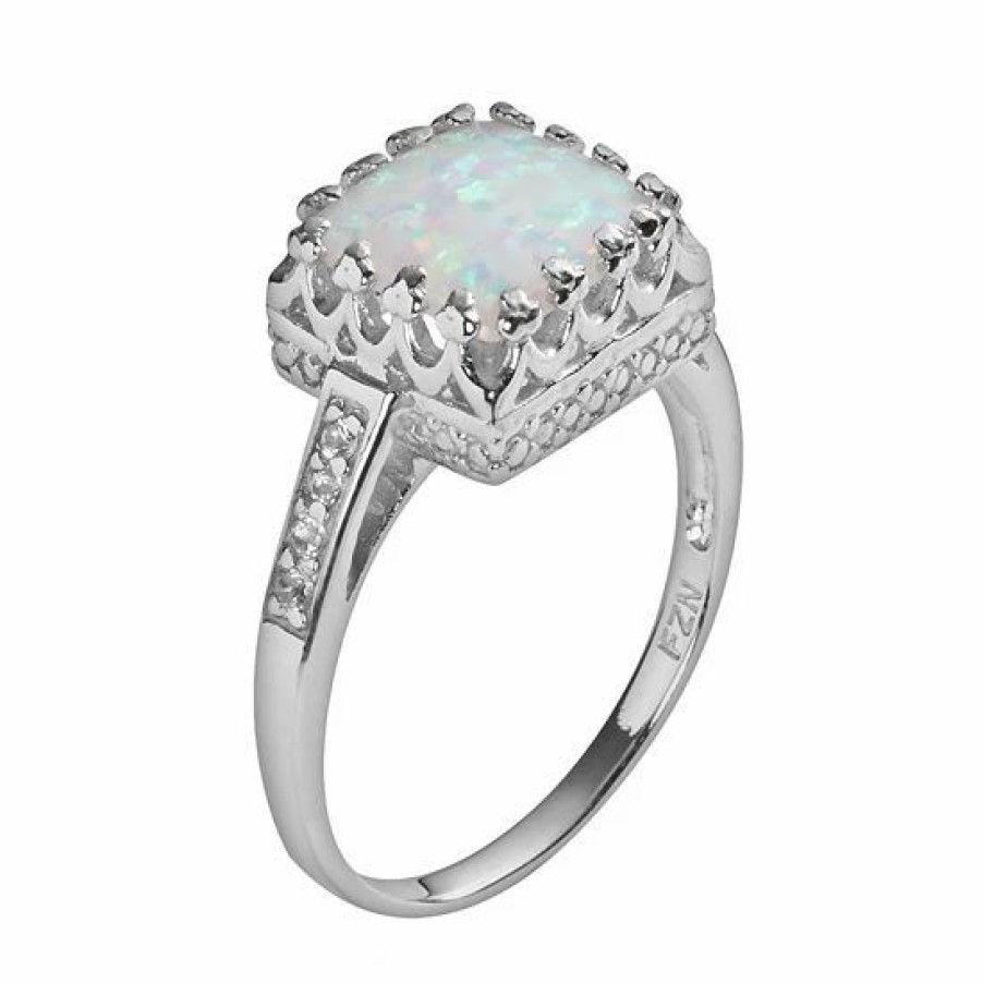 * Designs By Gioelli Sterling Silver Lab-Created Opal And Lab-Created White Sapphire Crown Ring | Jewelry