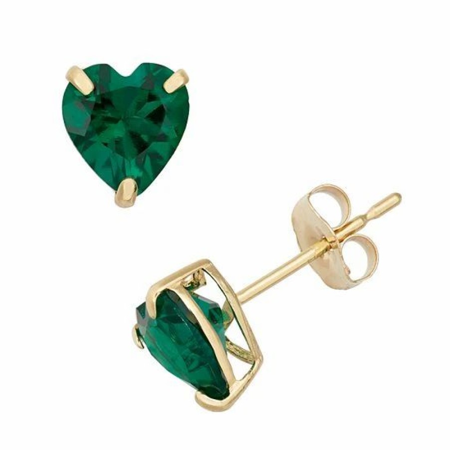 * Designs By Gioelli Lab-Created Emerald 10K Gold Heart Stud Earrings | Jewelry