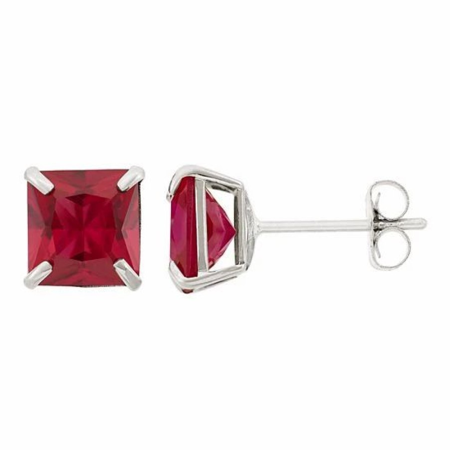 * Designs By Gioelli Lab-Created Ruby 10K White Gold Stud Earrings | Jewelry