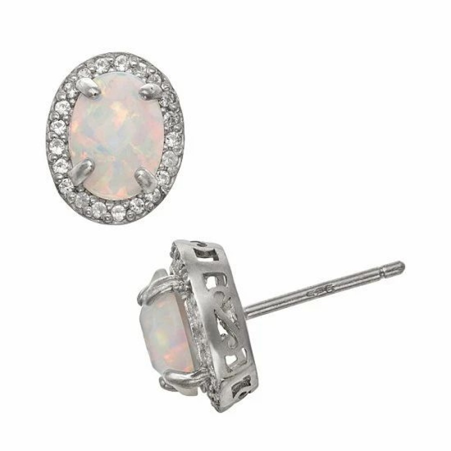 * Designs By Gioelli Sterling Silver Lab-Created Opal And Lab-Created White Sapphire Halo Stud Earrings | Jewelry