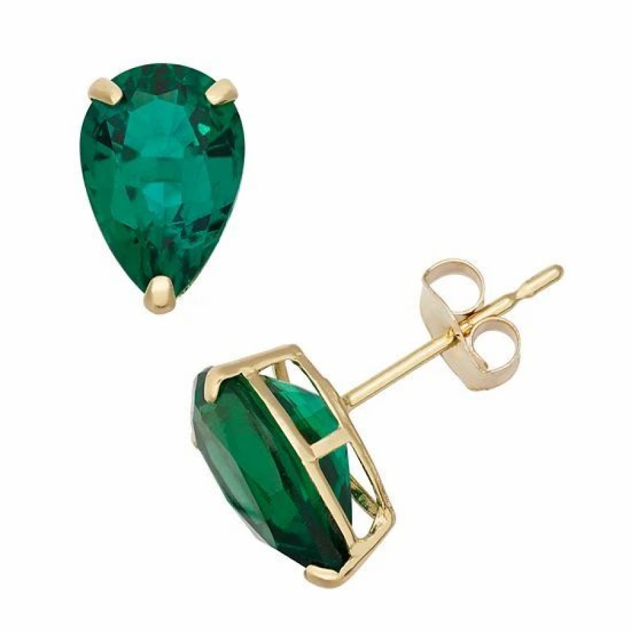 * Designs By Gioelli Lab-Created Emerald 10K Gold Teardrop Stud Earrings | Jewelry